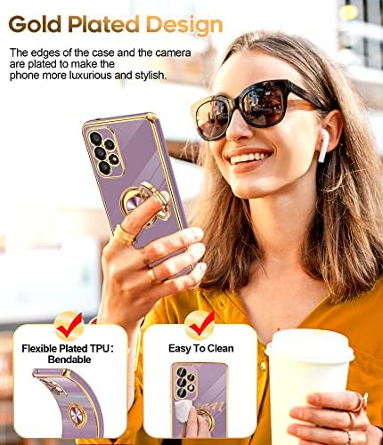 Leyi for Samsung Galaxy A53 5G Case עם מגן מסך זכוכית מחוסמת [2 חבילה] 360 ° מחזיק טבעת סיבוב מגנטית, ציפוי